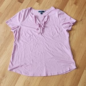 Karen Scott, v-neck, short sleeve t, pink, size Large